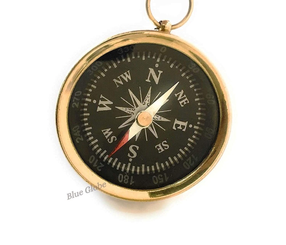 Handmade Antique Nautical Brass Pocket Compass with A Loop for Chain, Direction