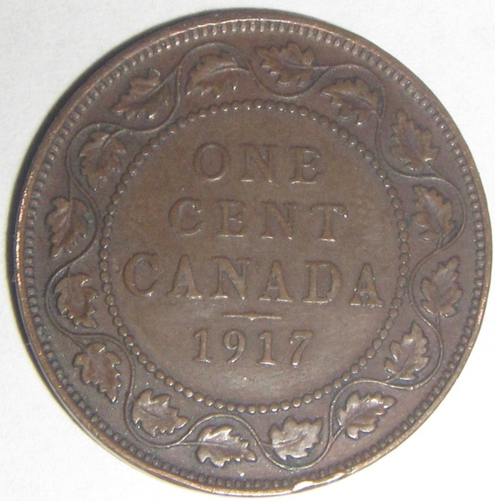 1917 Bronze Canadian Large Cent Coin, circulated