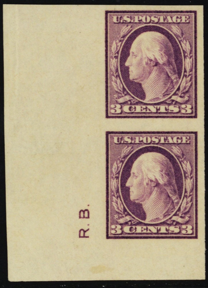 483, Mint XF NH 3¢ - Pair With Initials * Stuart Katz