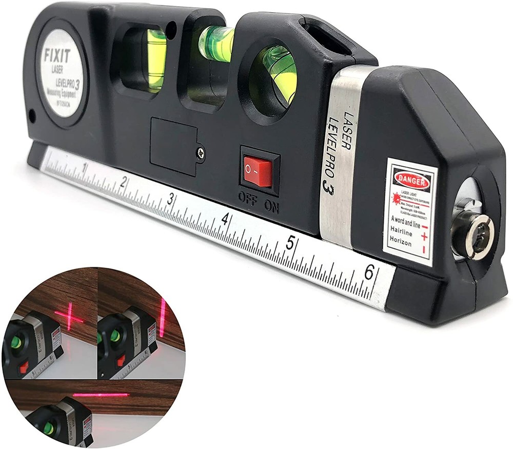 Laser Level 8' Measuring Tape Level Horizontal Vertical Laser Light Beam