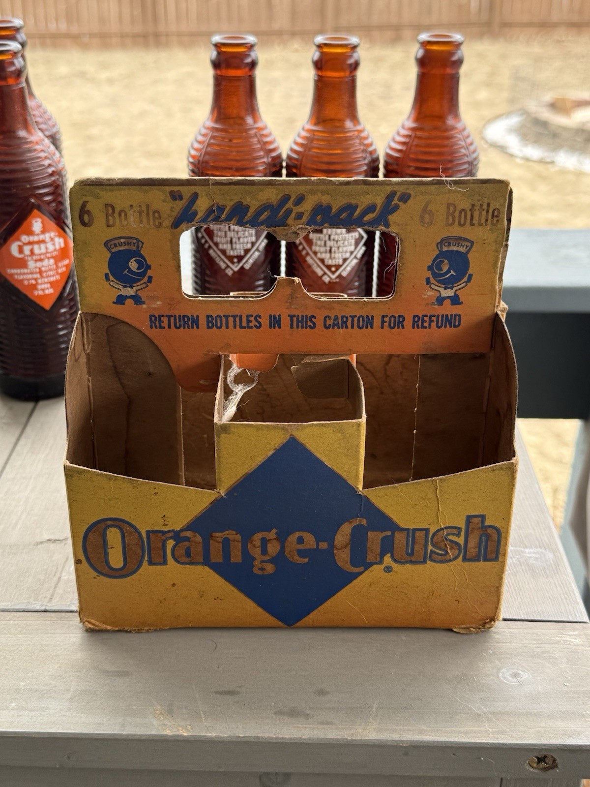 Rare 1940’s Orange Crush Cardboard 6 Pack Handi-Pack W/ Bottles Clinton Iowa