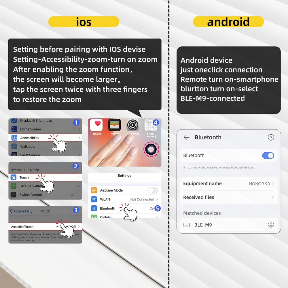 Bluetooth Camera Remote Shutter with Zoom and Front/Rear Camera Switch for Ph