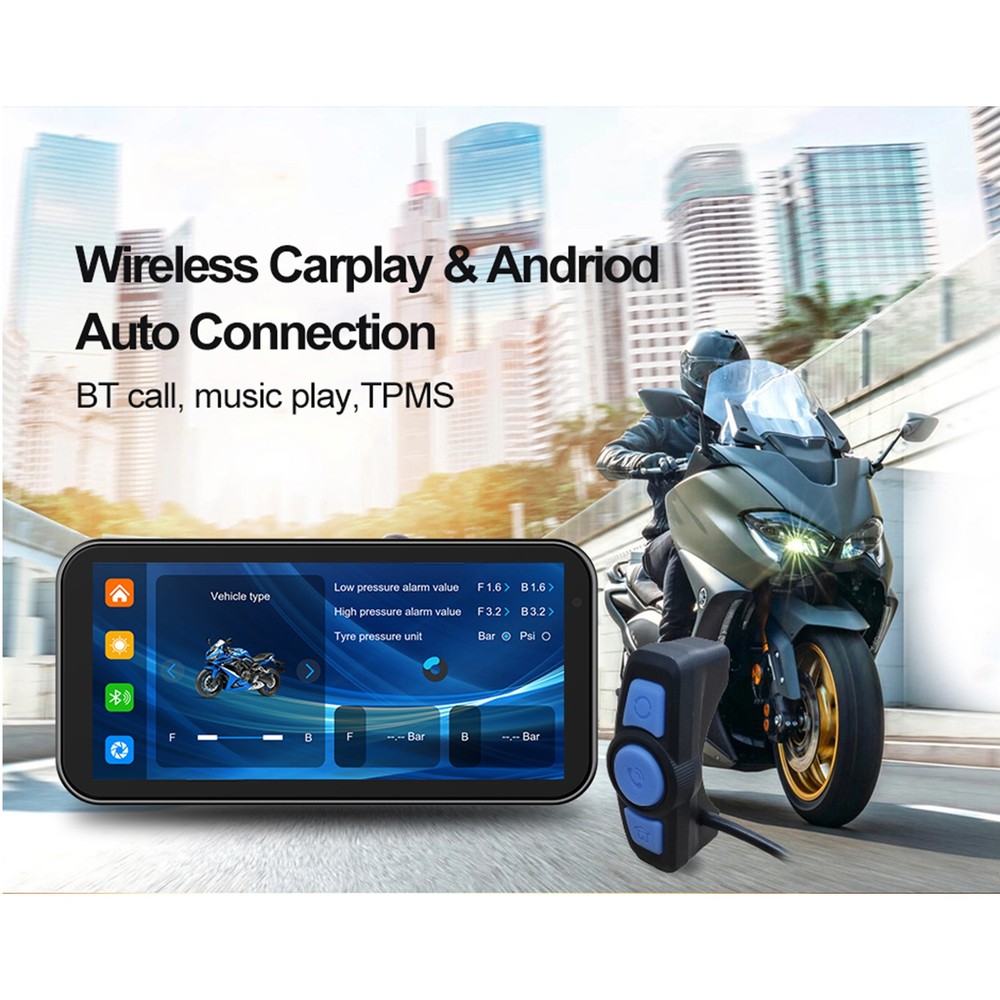 6.25" 1080p Motorcycle Navigator Wireless CarPlay Android Auto + HD Camera