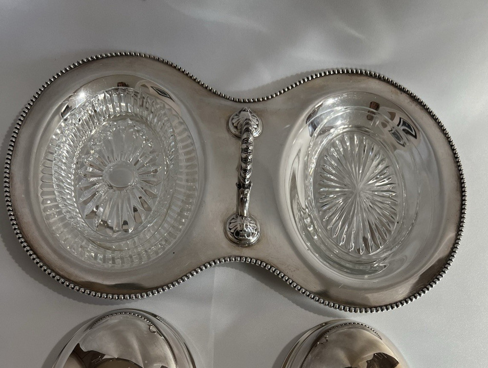 Rand Silverplate Covered Serving Dish with Glass Inserts and Lids