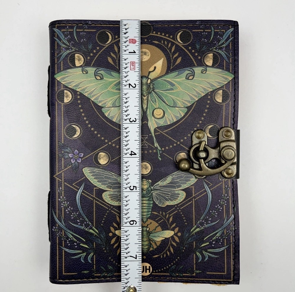 Handmade Luna Moth Leather Journal Deckle Edge Paper Clasp Lock Blank Diary