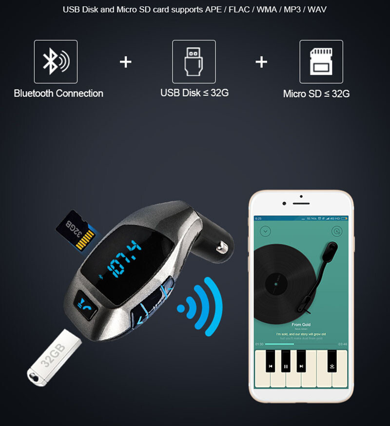 Bluetooth Wirless USB Car Charger FM Transmitter for Phones Vehicle Stereo Aduio