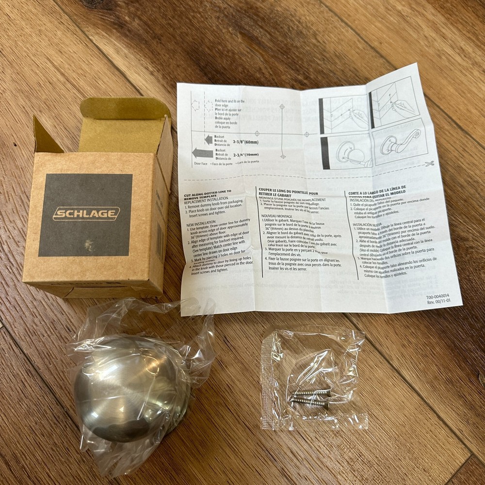 Schlage Dummy Door Knobs J170 STR 619 Satin Nickel Pull Knob Handle NIB Pair