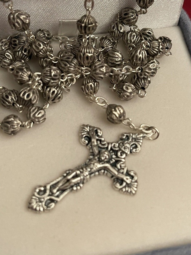 Antique Sterling Silver Rosary By Ave Maria LD157