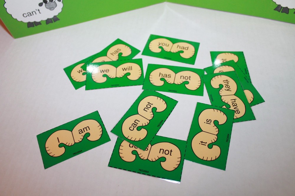 Contractions Educational Folder Game Language Arts Center Activity Grades 2-3