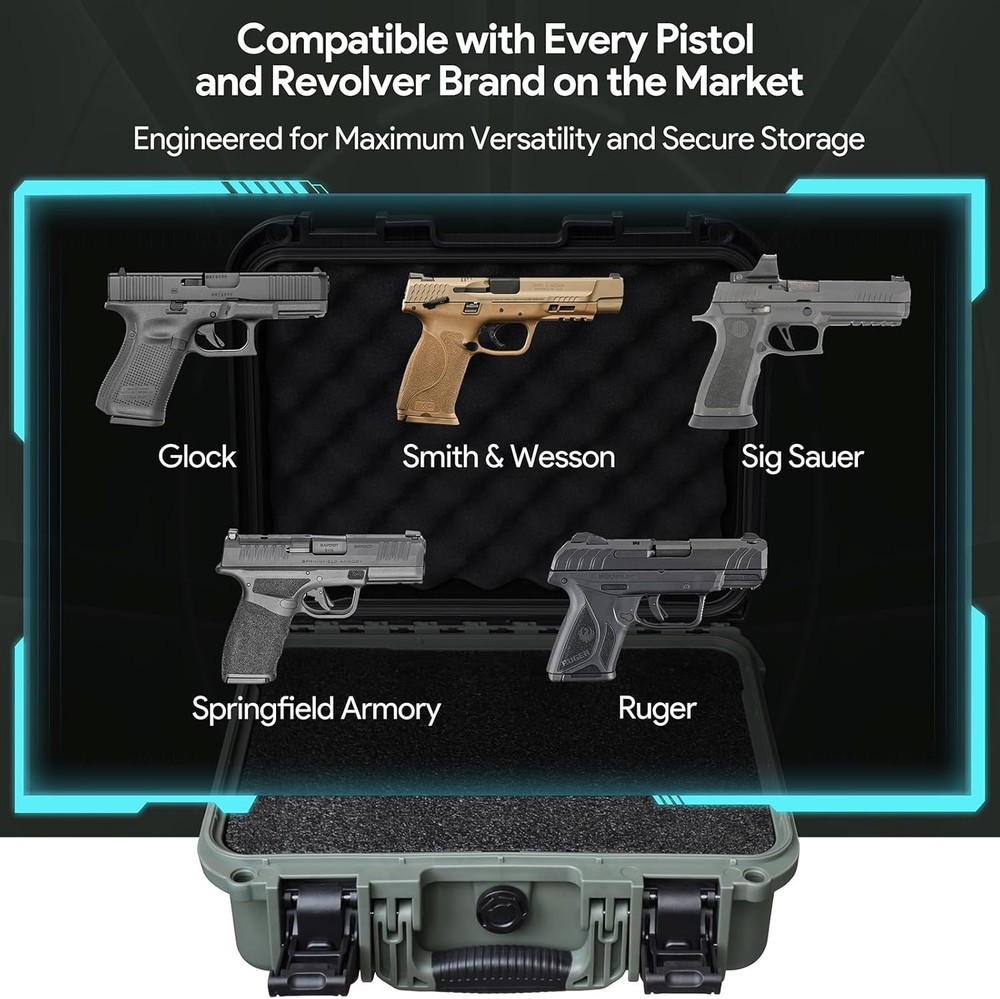 Pistol Case for 2 Handguns – TSA Approved Hard Shell Gun Case with Triple-Layer