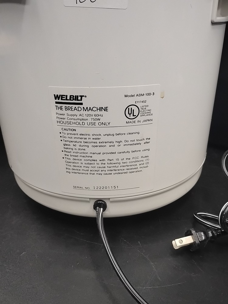 Welbilt The Bread Machine Maker ABM-100-3 White Dome Top 2lb Loaf Automatic