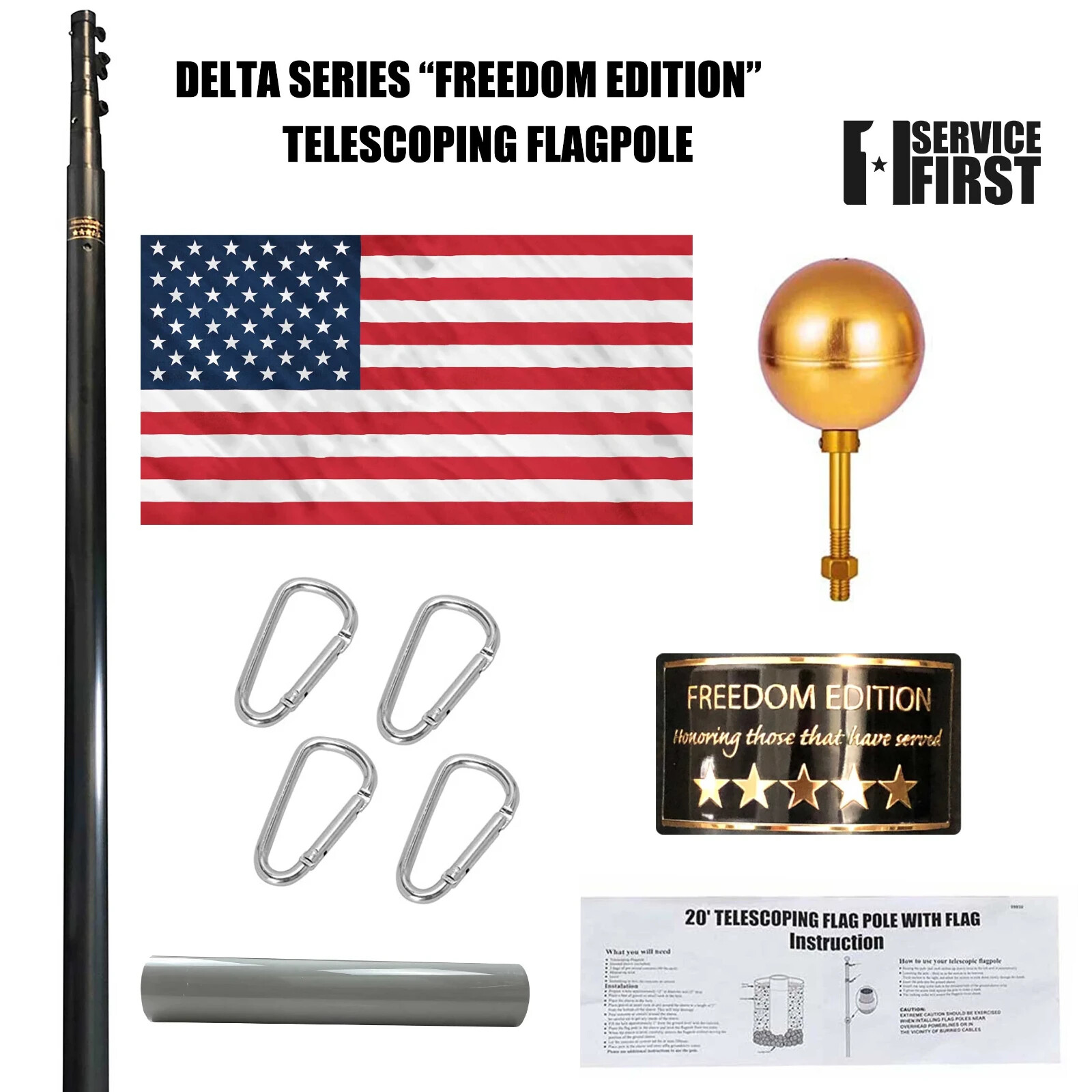 BUNDLE 20' or 25' TELESCOPING "FREEDOM EDITION" (POLE, LIGHT & FLASH COLLAR)