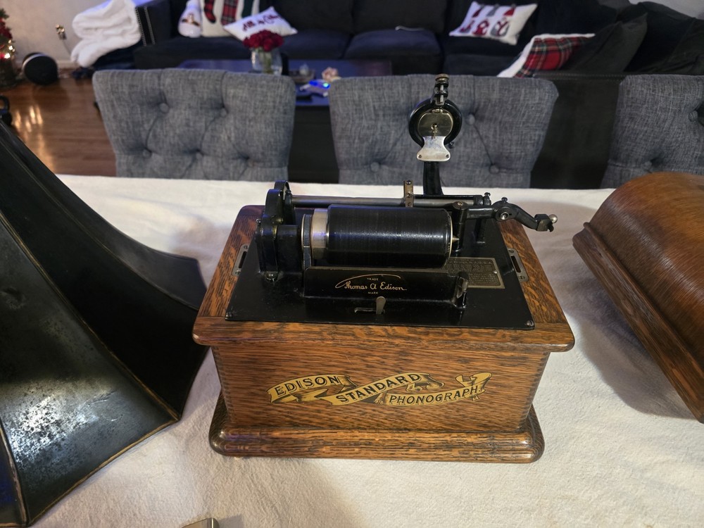 Edison Standard Phonograph w/ Horn + Extras