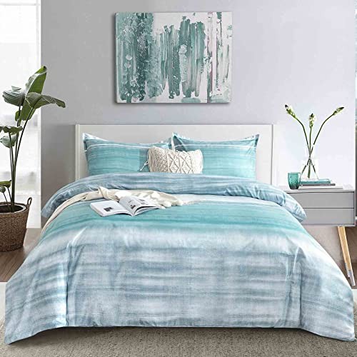 7 Pcs Size Comforter Set with Sheets, King Blue & Grey Striped Comforter Set
