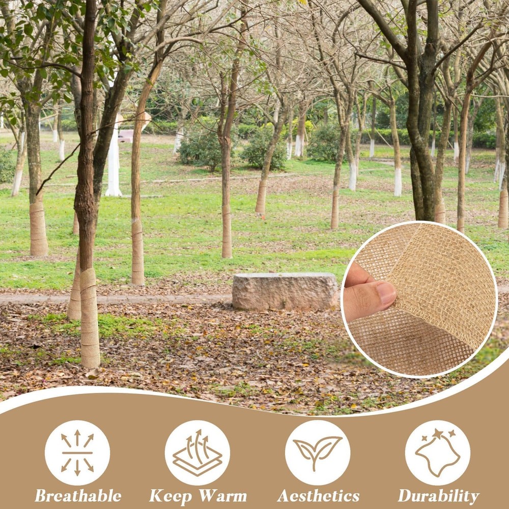 2 Rolls Burlap Tree Protector Wraps 7.8" X 118" Winter Tree Trunk Guards