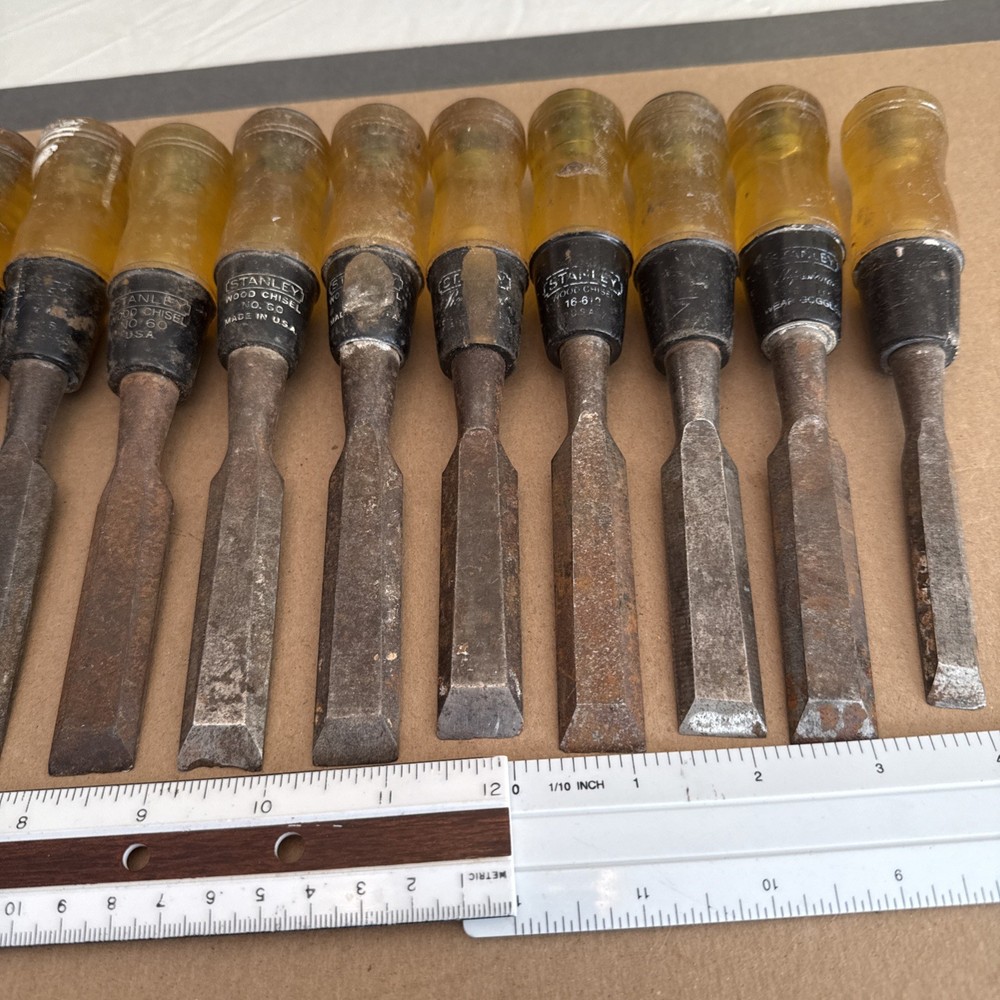 Stanley Yellow Black Handle No. 60 Chisel Set Lot
