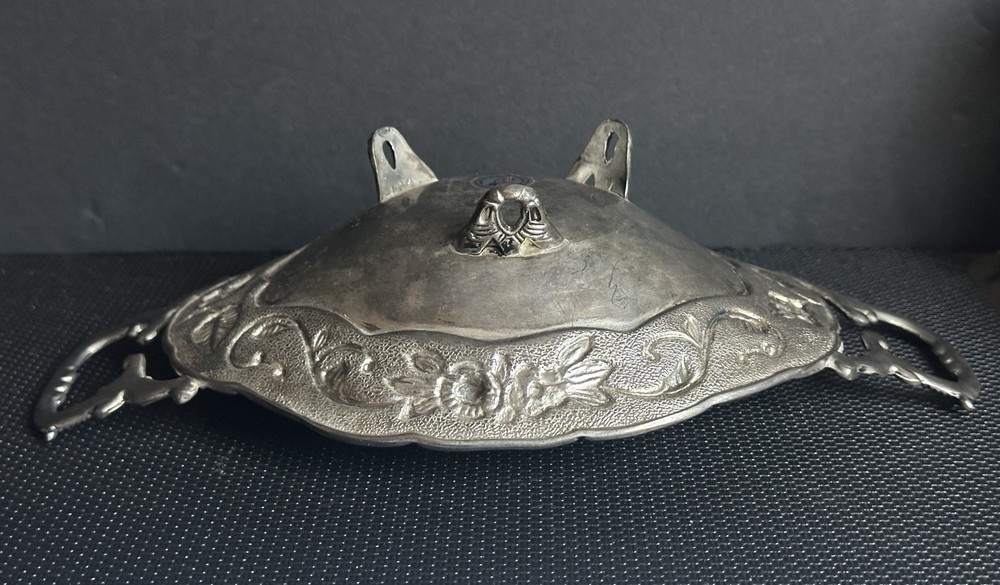 Vintage Studio Silversmiths Silver Plate Floral Footed Oblong Tray W/ Handle