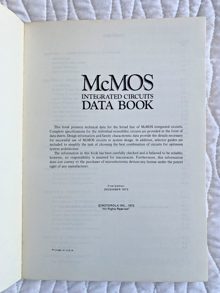 MOTOROLA McMos Integrated Circuits Data Book FIRST EDITION 1973