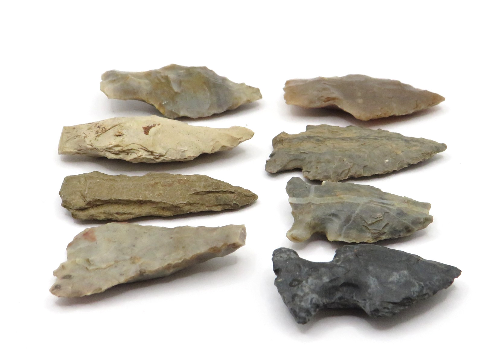 8pc LOT of NOTCHED INDIAN ARROWHEAD - AUTHENTIC w GREAT COLORS**