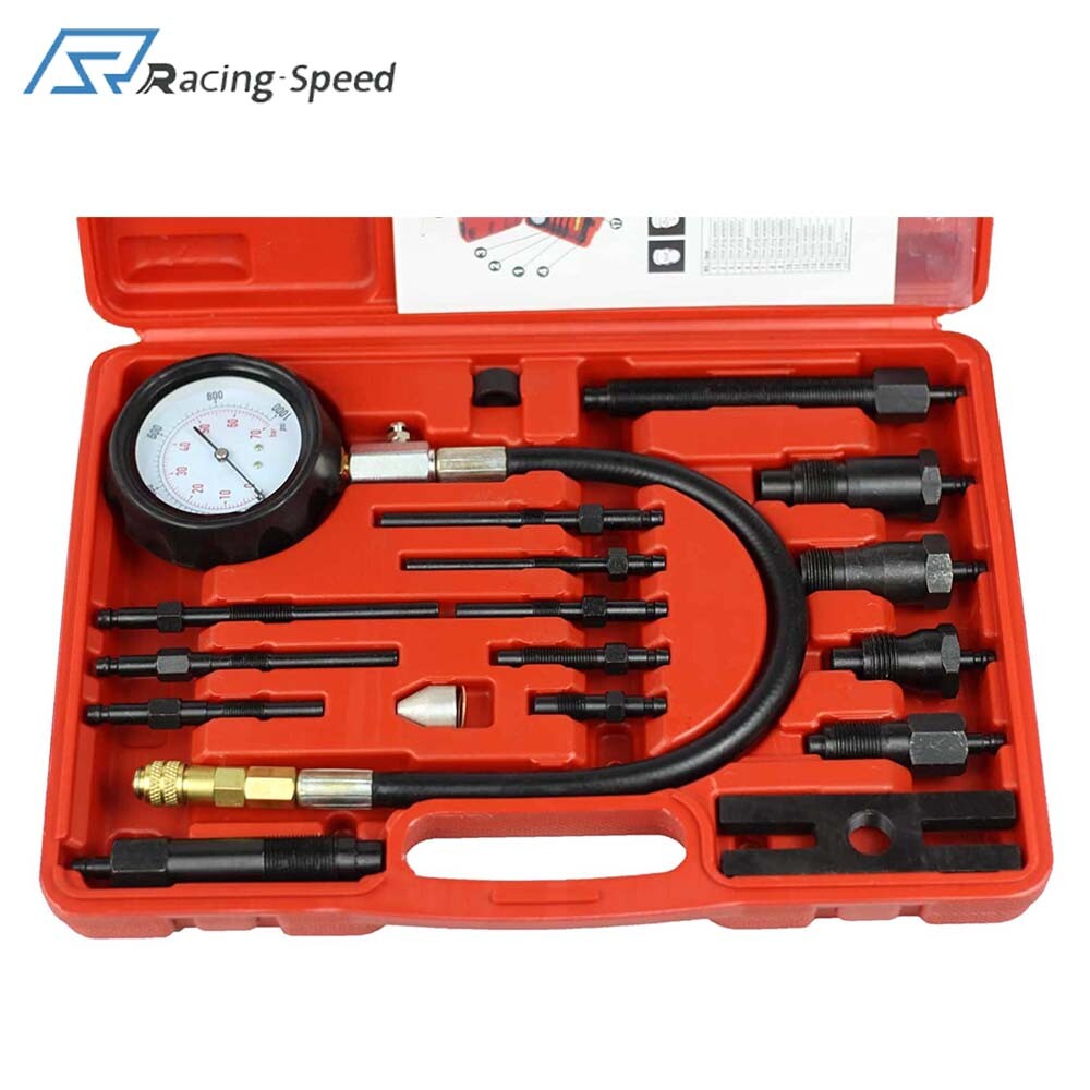 16Pcs Diesel Engine Cylinder Compression Gauge Tester Pressure Test Tool Kit