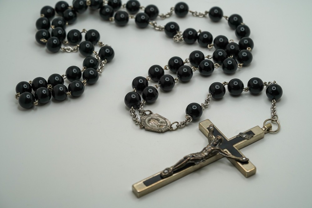 Vintage Long 40" Loop Black Rosary JB45