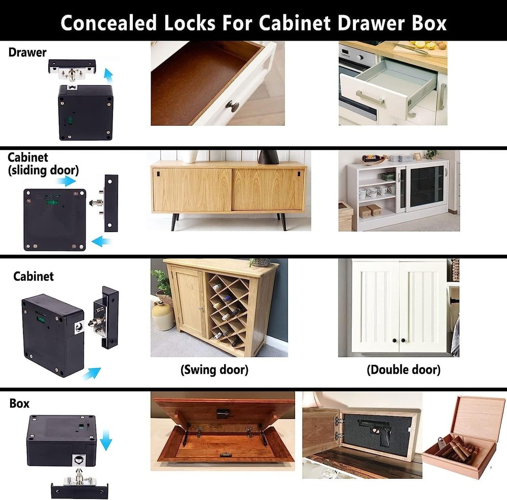 RFID Electronic Cabinet Lock, Smart NFC Drawer Locks, Hidden Card Lock Black