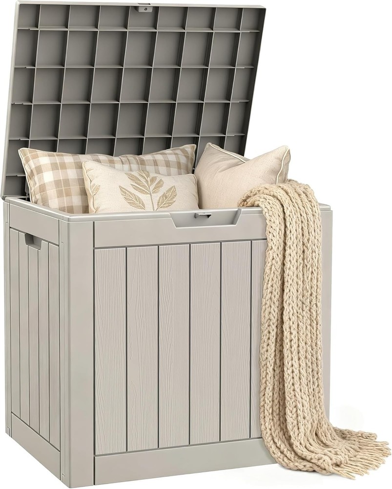 Topetory 25 Gallon Waterproof Deck Box Lockable Resin Storage Container Grey