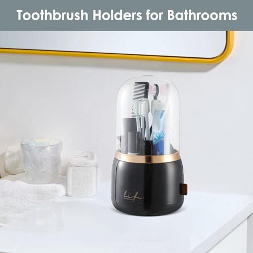 Toothbrush Holders with Cover for Bathrooms, 360° Rotating 7-Slot Black