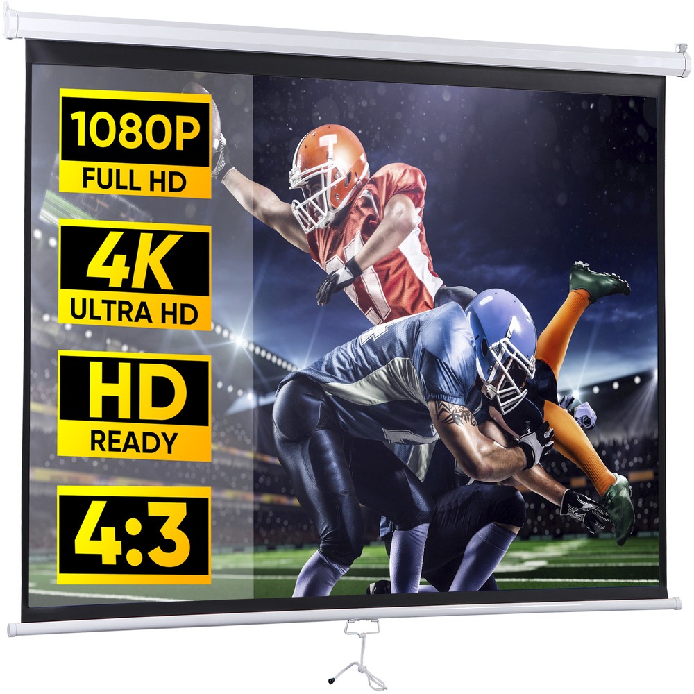72 Inch Manual Pull Down Projector Screen 4:3 HD Retractable Widescreen Matte