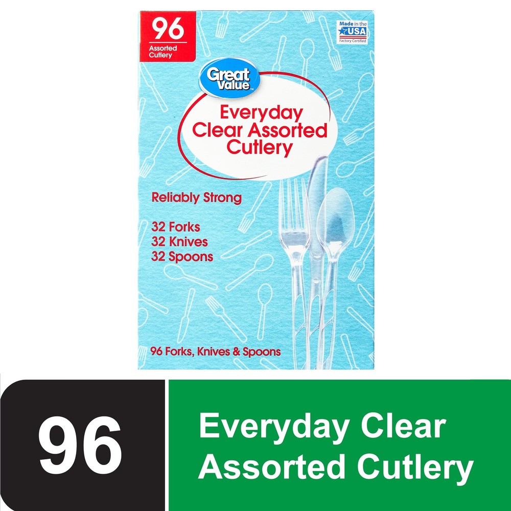 Plastic Everyday Clear Assorted Cutlery, 96 Count includes 32F/32S/32K