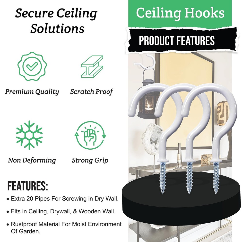 Etoolia 20 Pcs Ceiling Hooks for 20 2.9 Inches, White