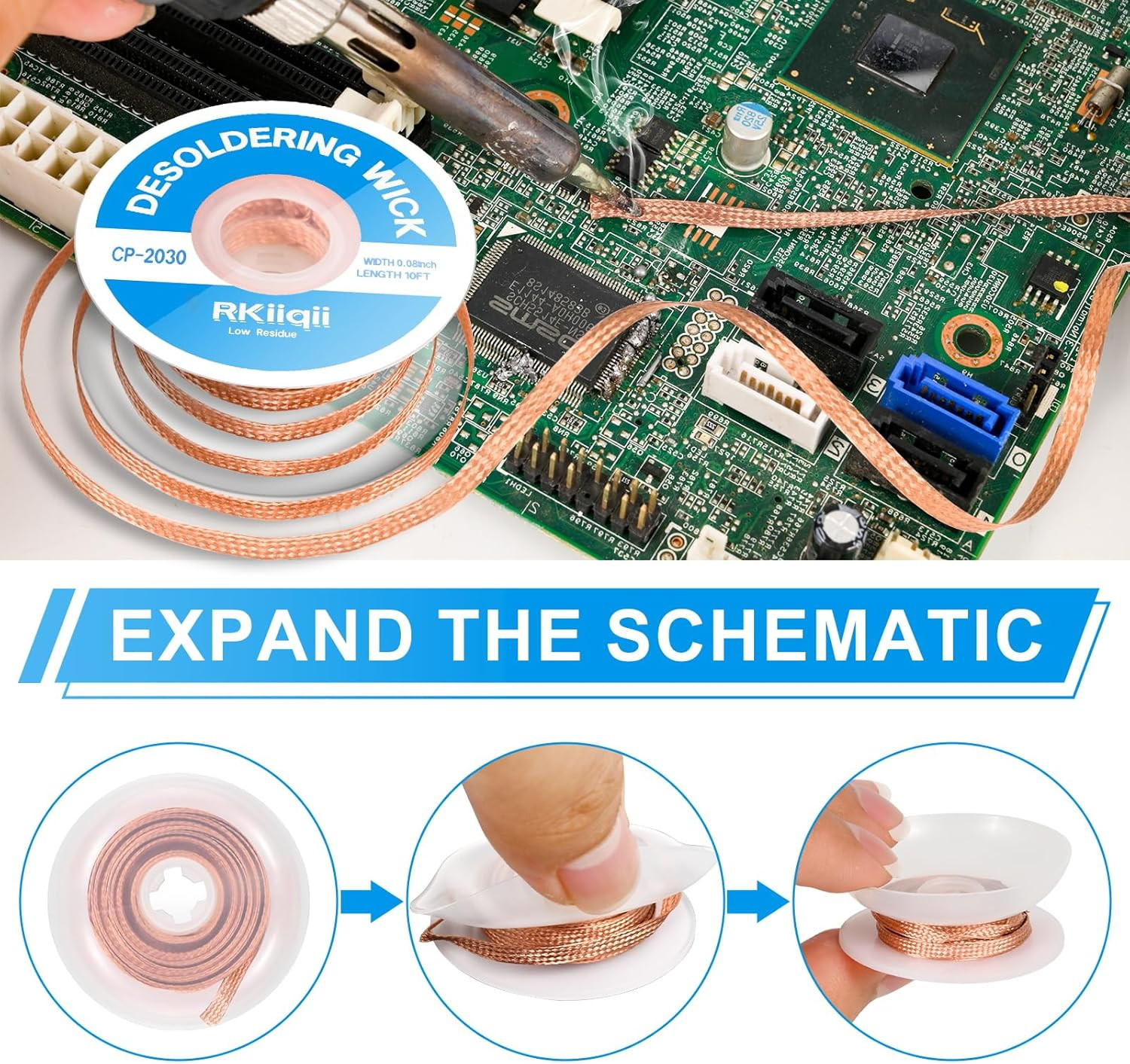 3 Pack Solder Wick Braid Set 10Ft Each No-Clean Desoldering for PCB Repair