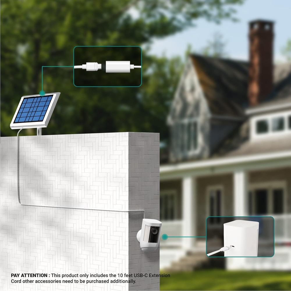 10 Ft.Usb-C Extension Cable - Compatible with Ring USB-C Solar Panels,Security C