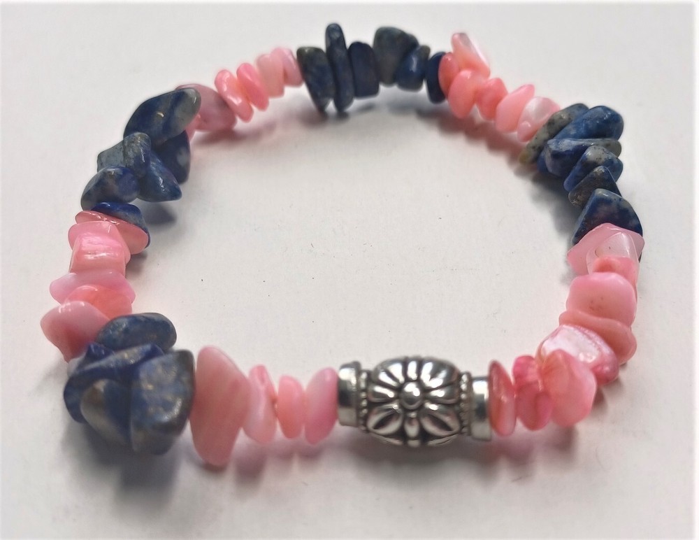 Pink and Gray Stone Chip Bracelet