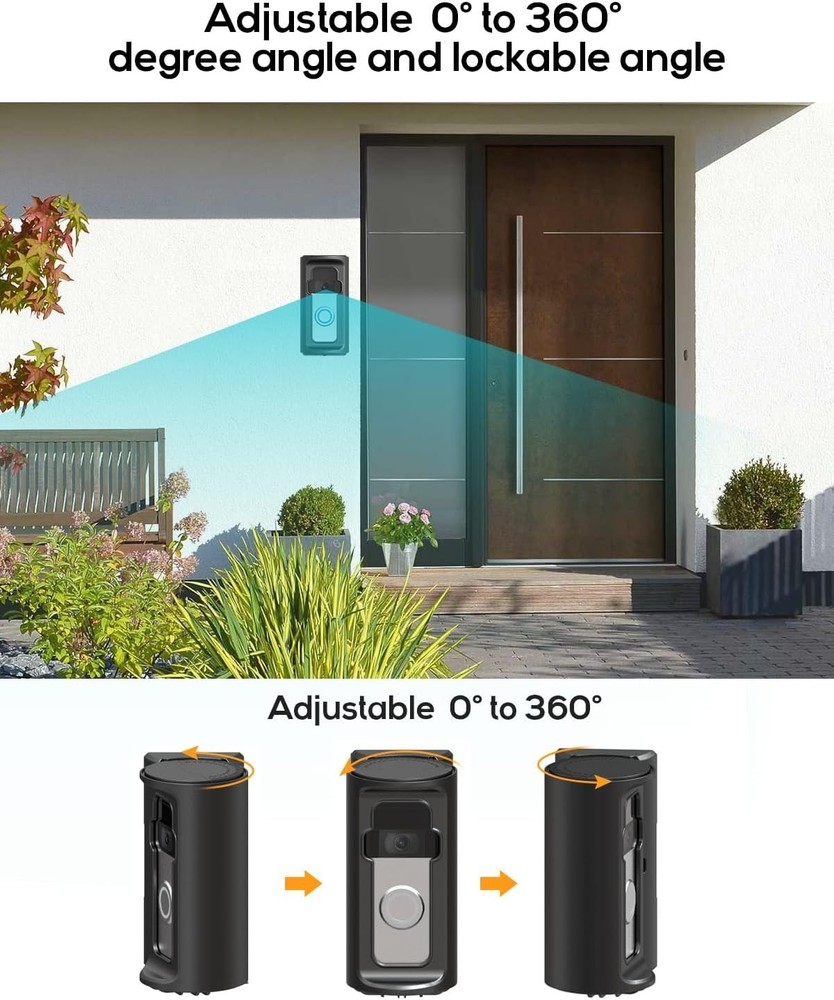 No-Drill Adjustable Mount for Ring Doorbells - 360° Angle & Anti-Theft Design