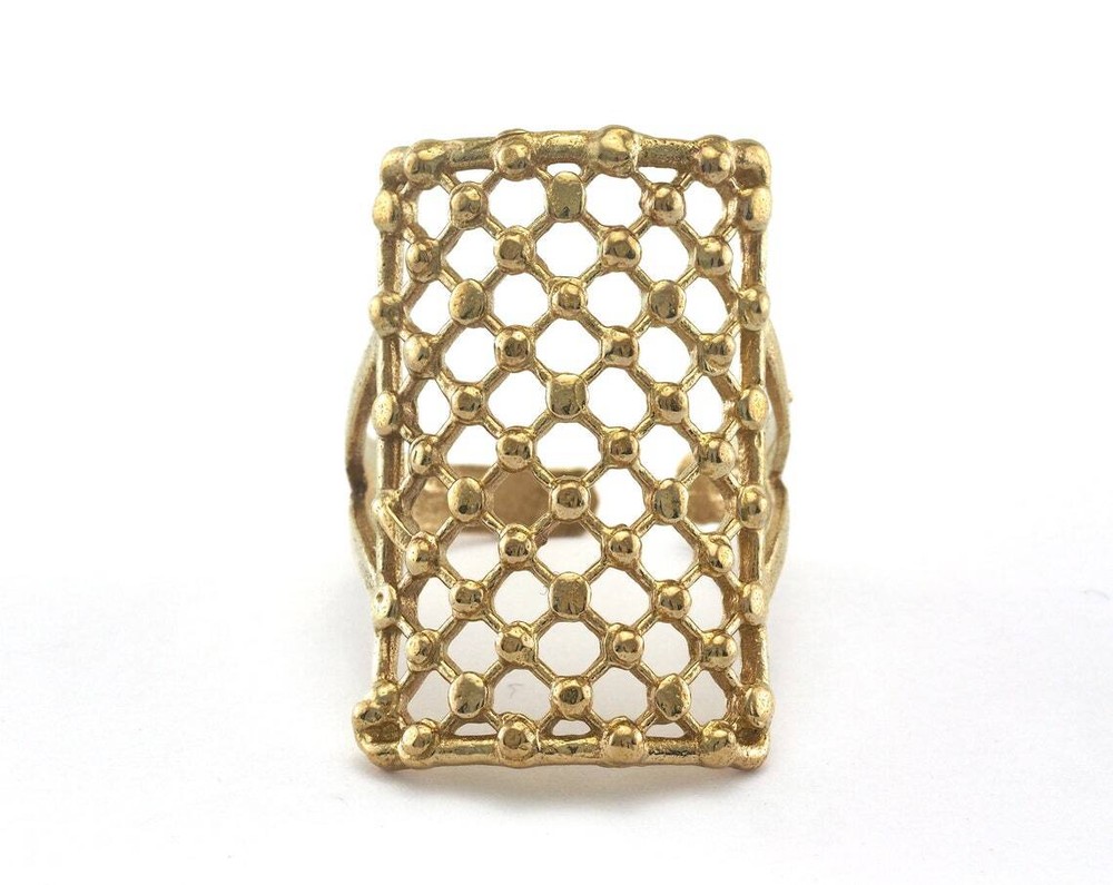 Rectangle Ring Dotted Adjustable Ring Raw Brass (18mm 8US inner size) 2755 30m