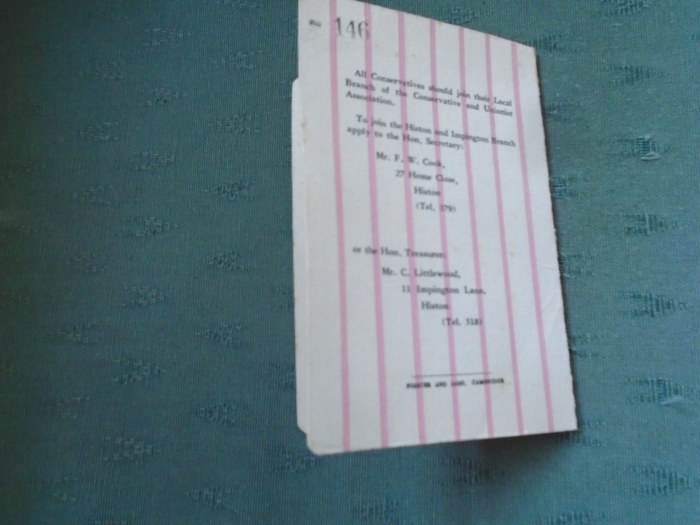 1949 HISTON & IMPINGTON CONSERVATIVE ASSOCIATION OLD TYME BALL PROGRAMME