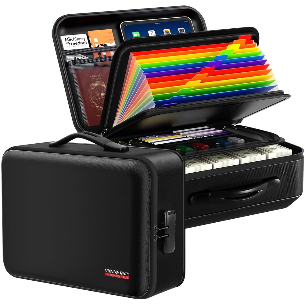 Fireproof Document Box with Lock - 5200°F Fire 898.2 cubic inches, Black