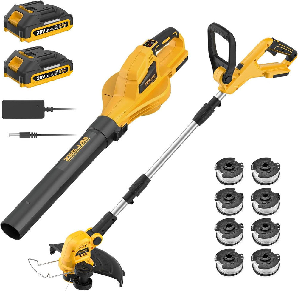 2-In-1 Leaf Blower + 12-Inch 20V Cordless String Trimmer Combo Kit, 8 Pcs Replac