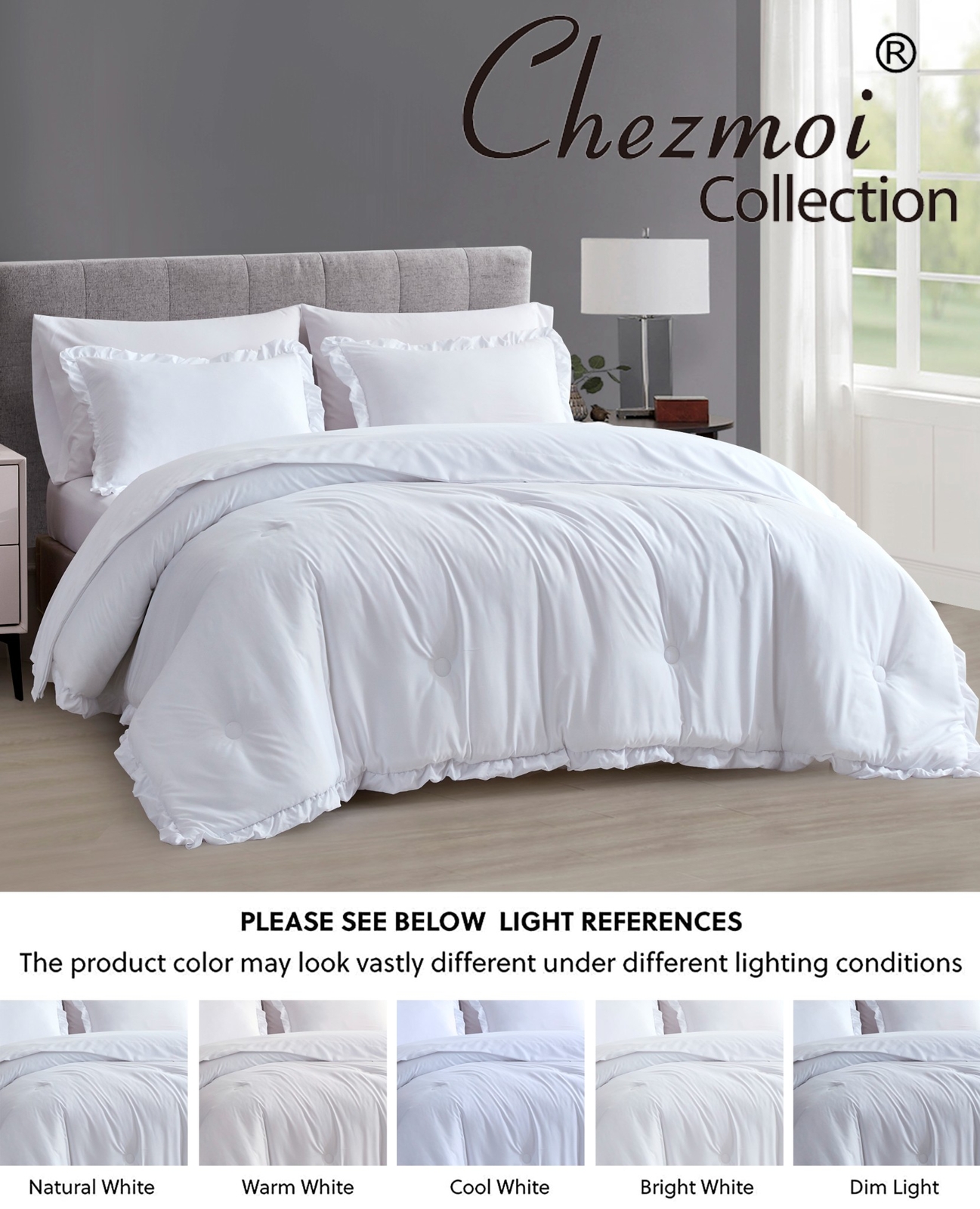 Chezmoi Collection Eleanora Bed in a Bag Comforter Set w/ Ruffle Edge Trim