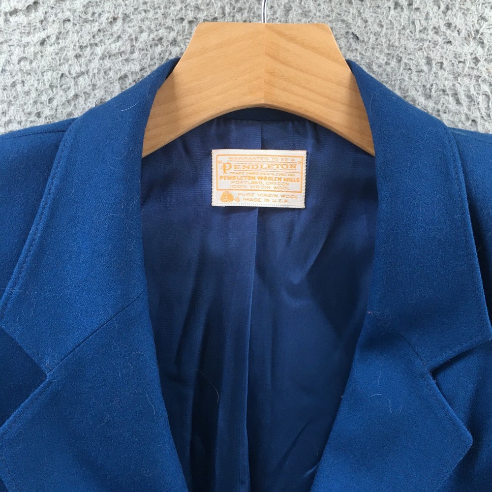 Pendleton Blazer Mens 12 Solid Blue Wool Collared Long Sleeves Front Buttons