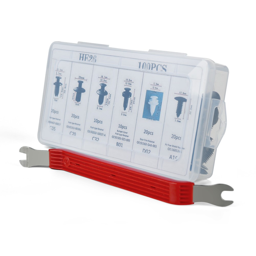 100pcs Car Clips Trim Push Retainer Pin Rivet Bumper w/ Remover Tool