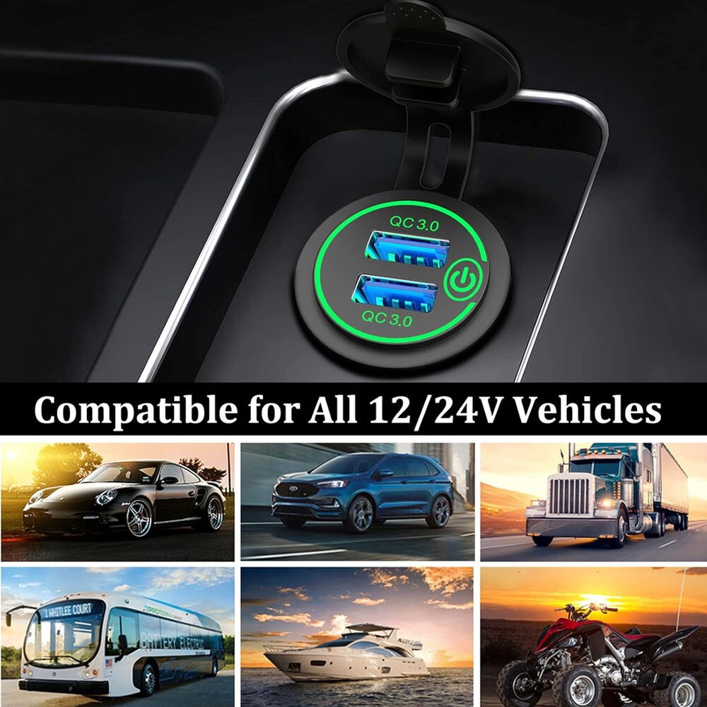 2PCS USB Outlet Quick Charge Socket 3.0 Dual USB Power Outlet with Touch Switch