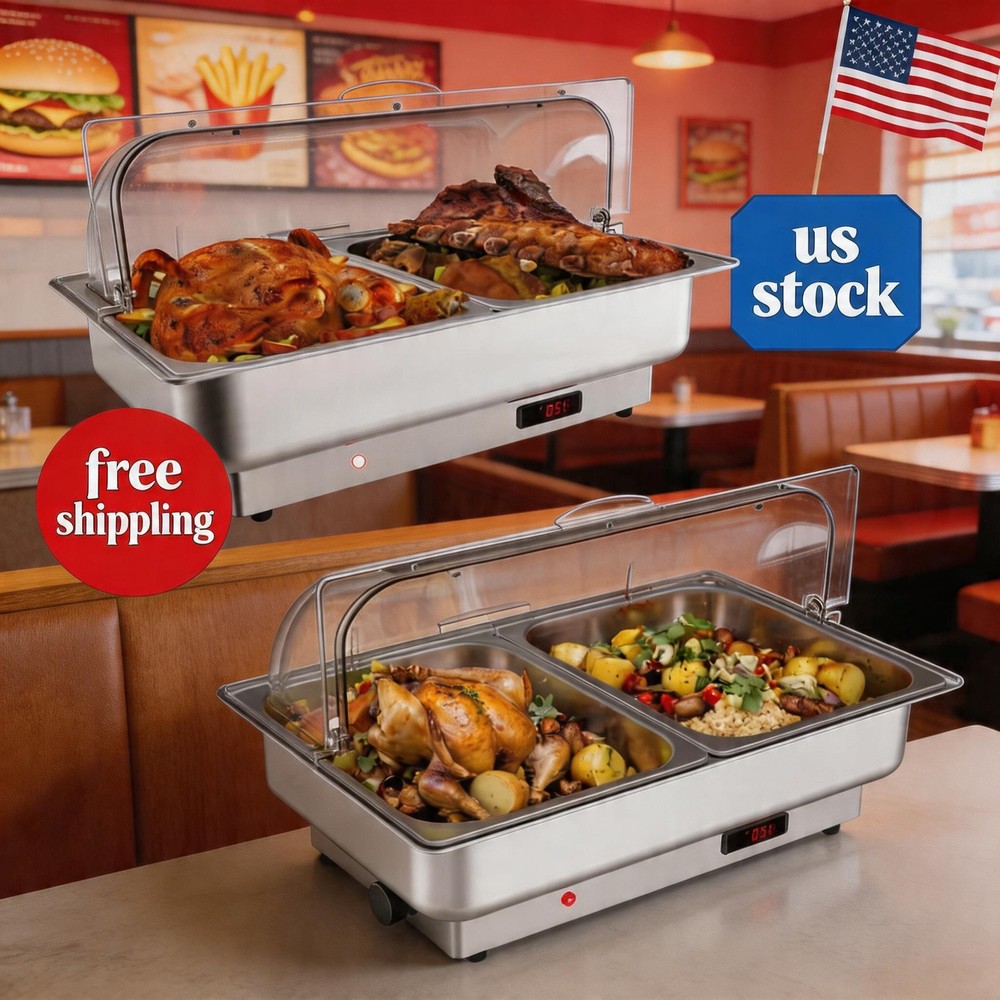 2 Pack Half-Size Electric Chafing Dish Set - Temperature Control Buffet 2x4.5QT