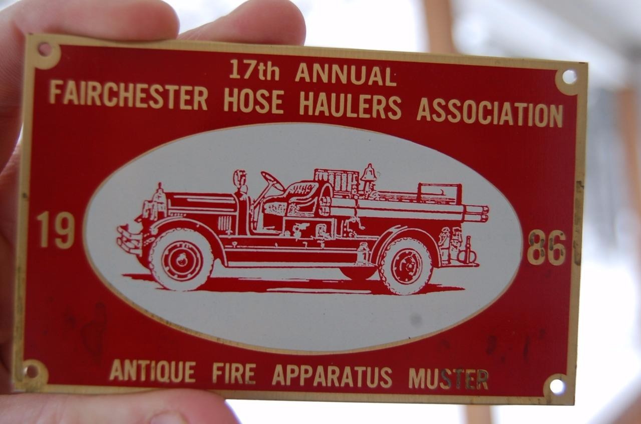 1986 Fairchester Ct.Fire Dept Muster Antique Truck Hose Haulers Plaque Brass