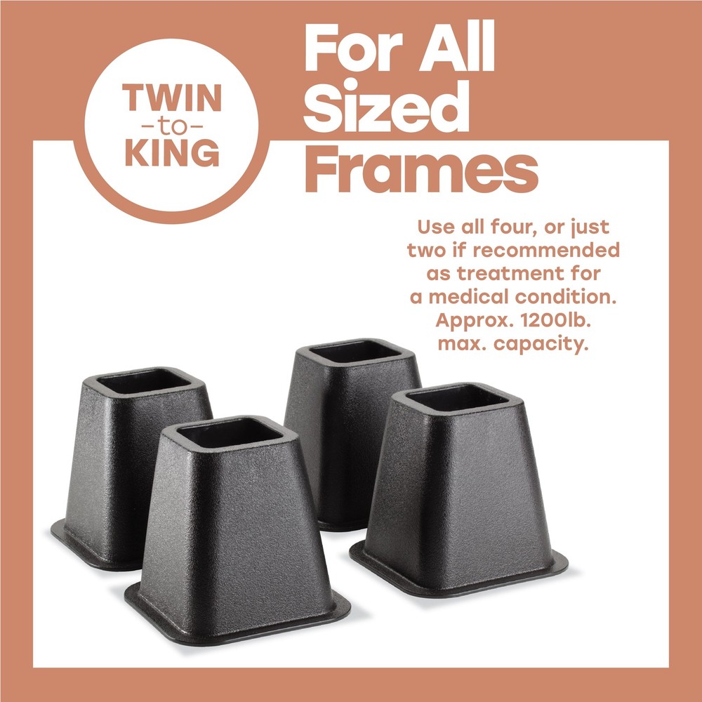 6 inch Durable Plastic Bed Risers 4 Pack in Black, 2.75 lb