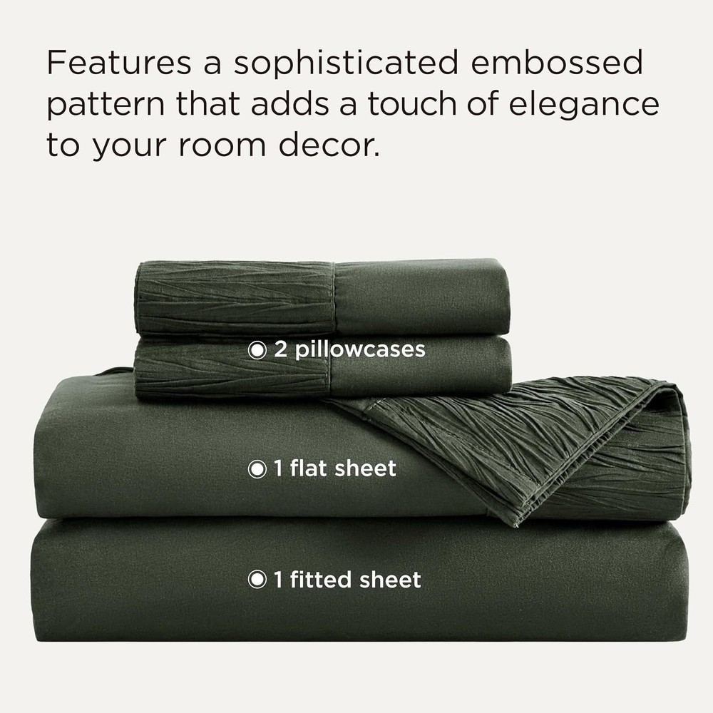 Queen Sheet Set - 4PC Breathable Cooling Microfiber - Hotel Luxury Olive Green