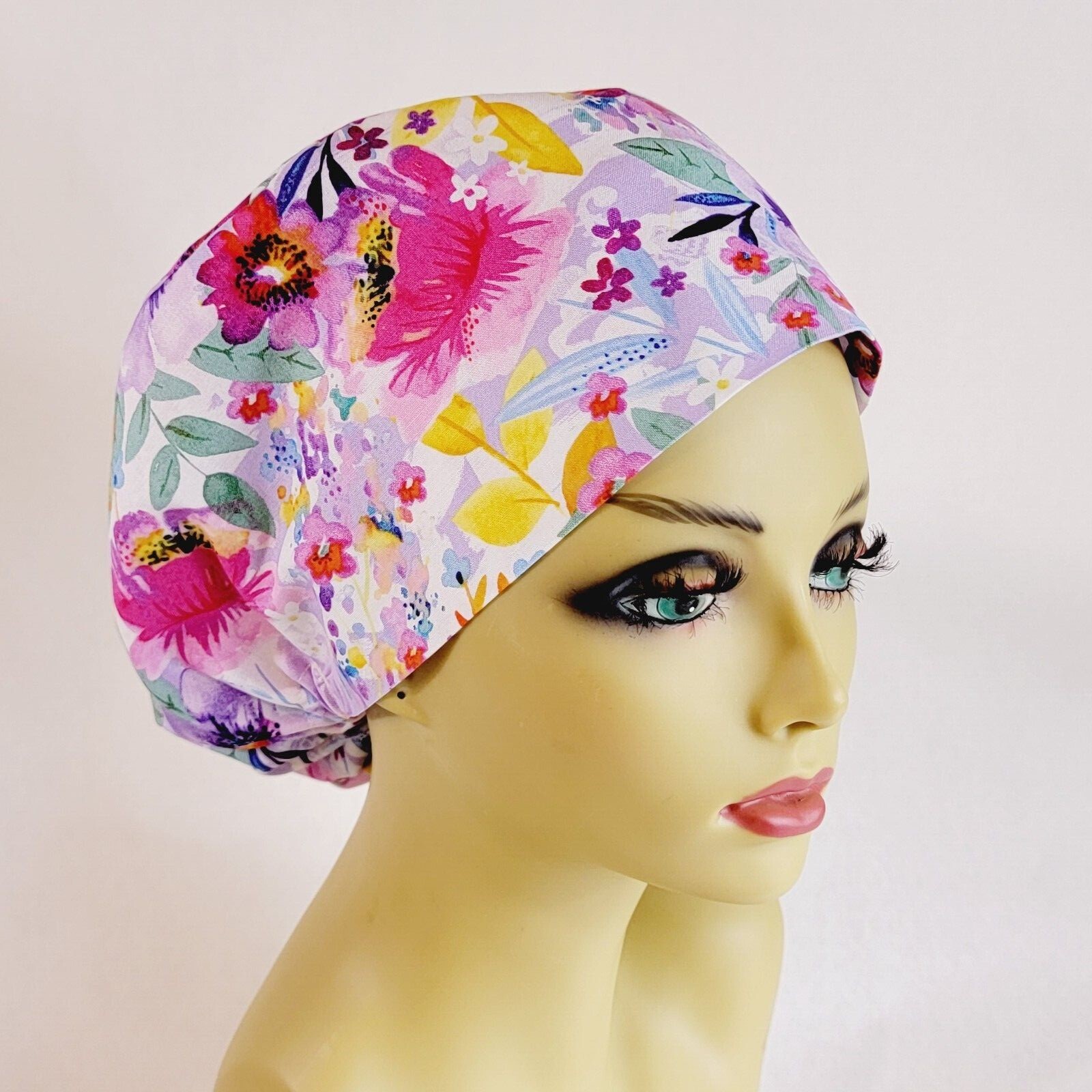 European Women Scrub Hat, Surgical Cap, Floral  Nurses Hat, Medical, USA Made