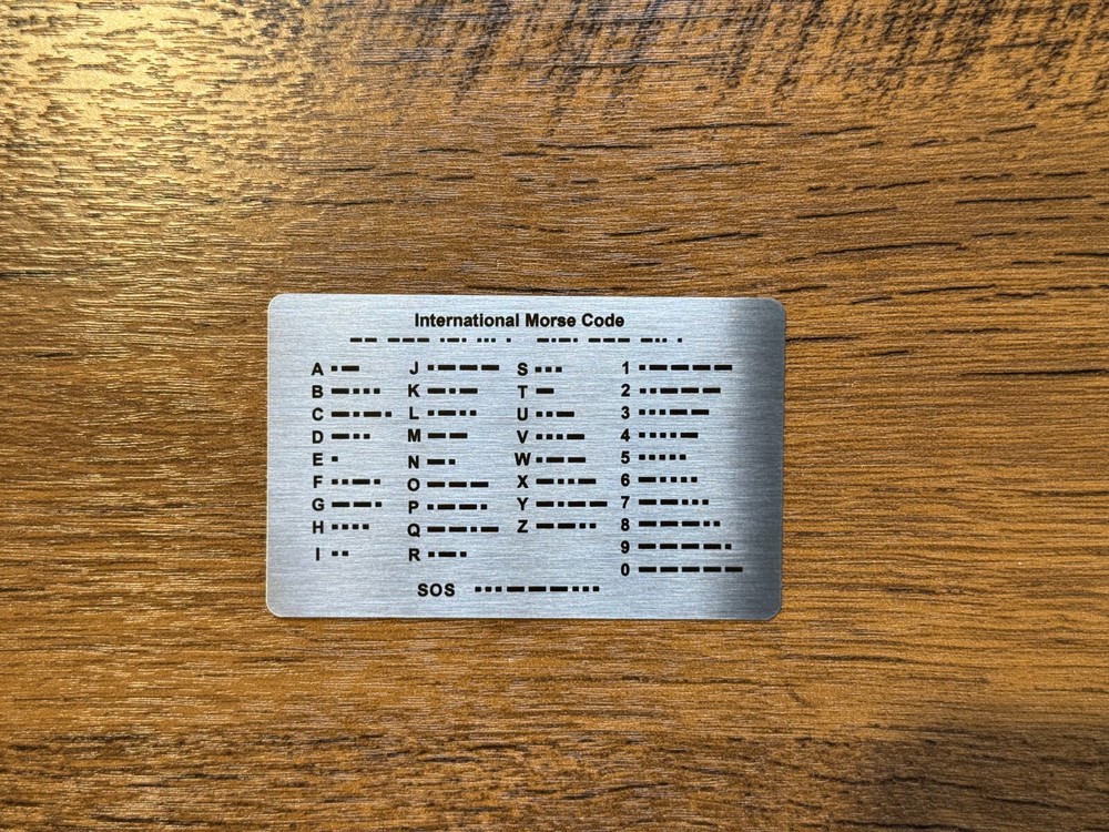 Morse Code EDC Wallet Card - Ham Radio, Prime Stainless Steel, No Plastic