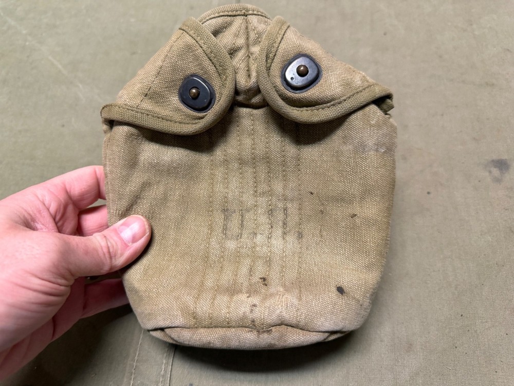 ORIGINAL WWII US ARMY INFANTRY M1910 CANTEEN COVER-DATED:1943, JEFF QMD